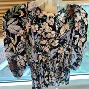 MAJE Floral Smocked Peplum Floral Blouse